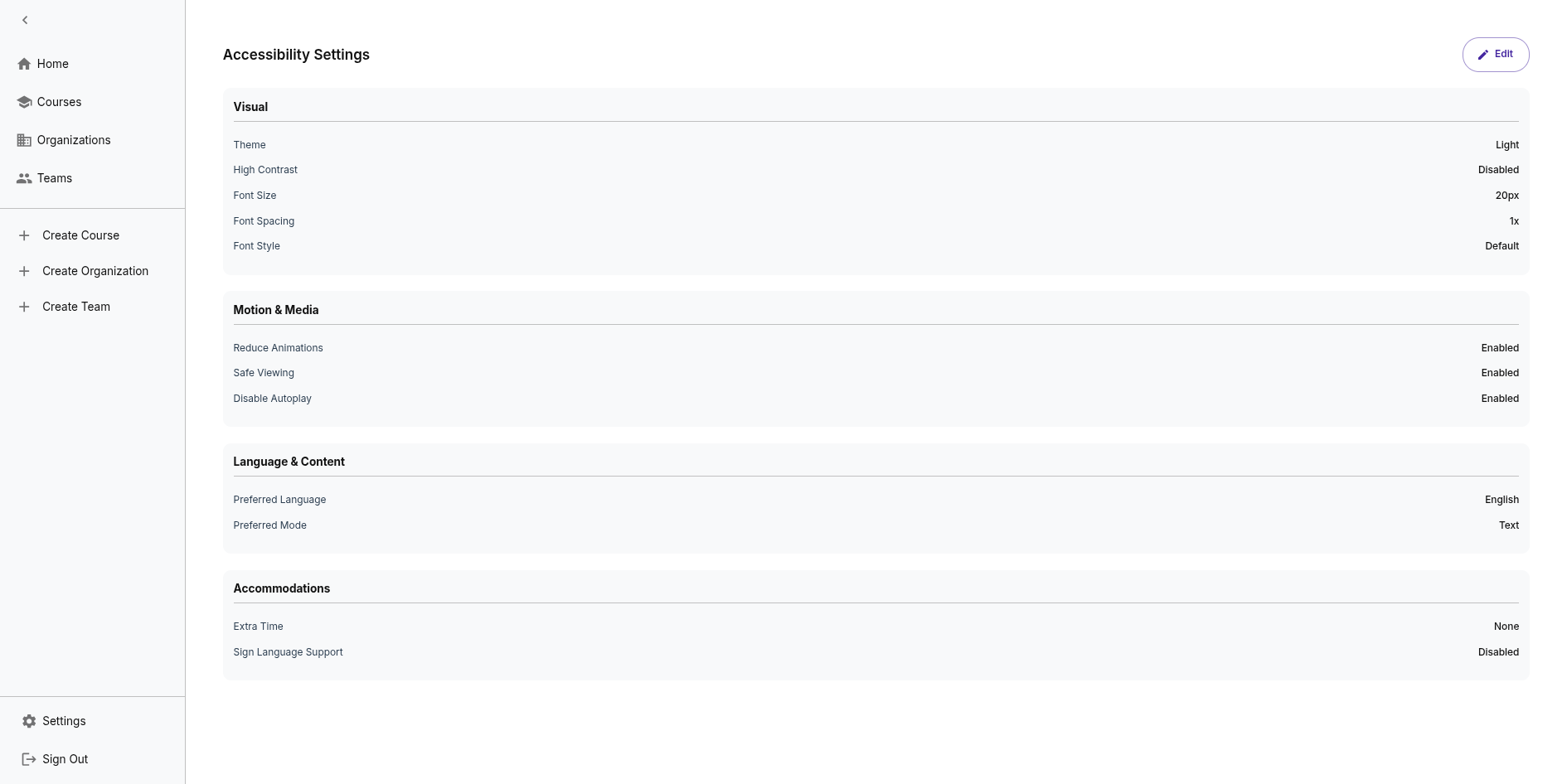 Settings Page